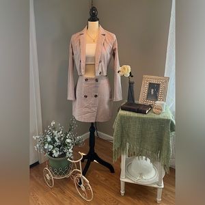 SHEIN Pink Plaid Blazer and Skirt Set